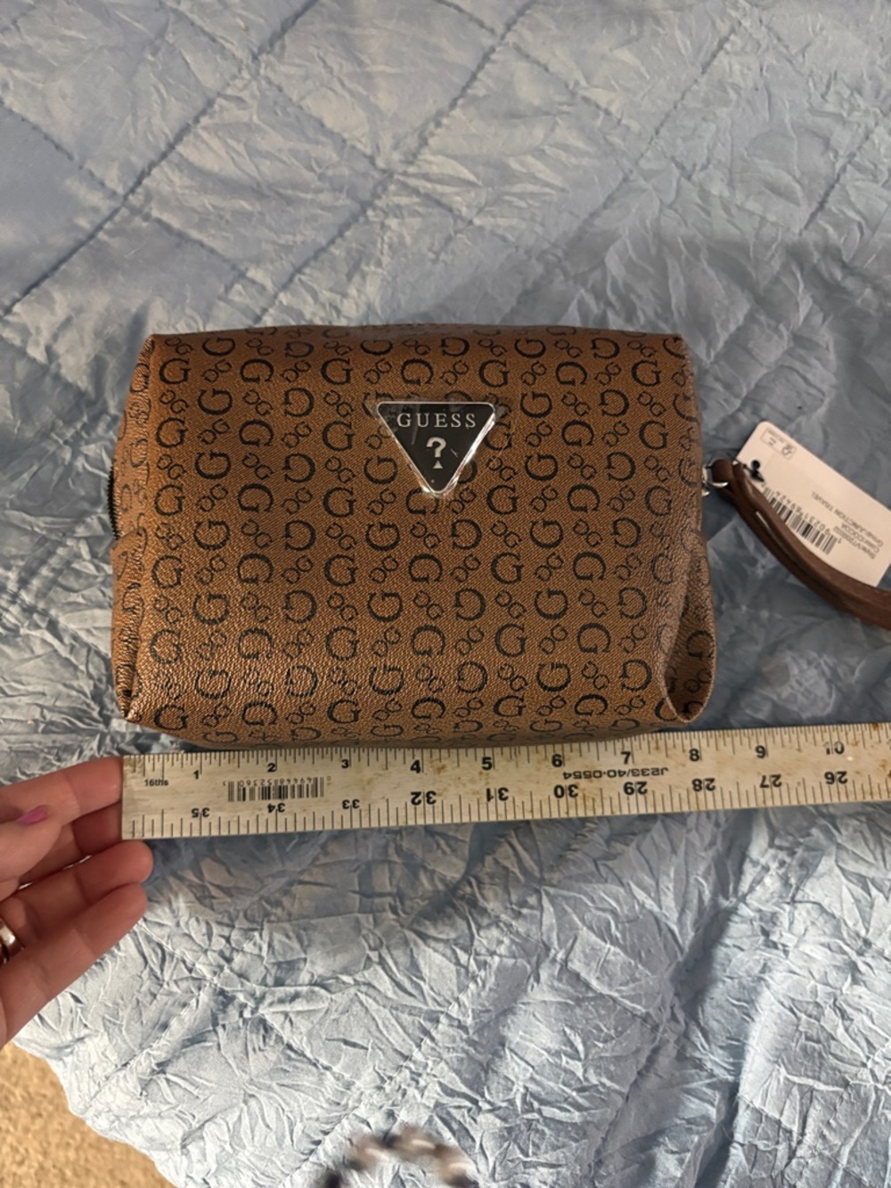 Guess Brown Monogram Wristlet Pouch with Logo Triangle New - Picture 6 of 8